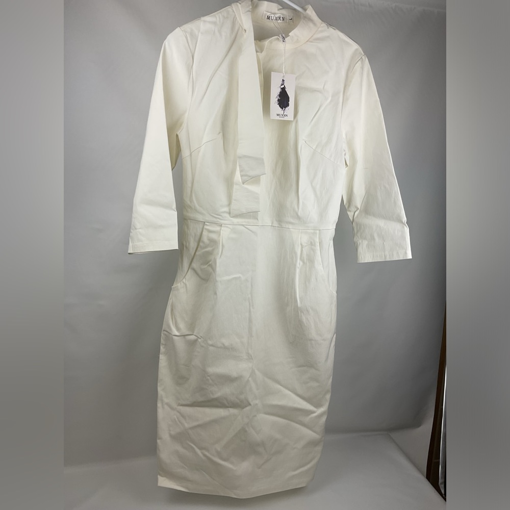 NWT. MUXXN Women's Retro 50s Vintage Tie Neck 3/4 Sleeve Pencil Dress  Size:L